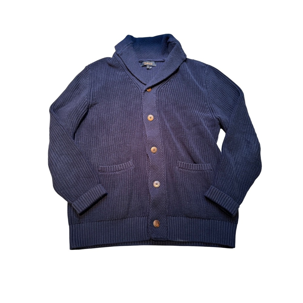 Quince Organic Cotton Shawl Collar Cardigan Sweater Blue L